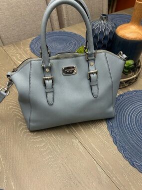 Michael Kors Powder Blue Saffiano Leather Satchel with Detachable Strap